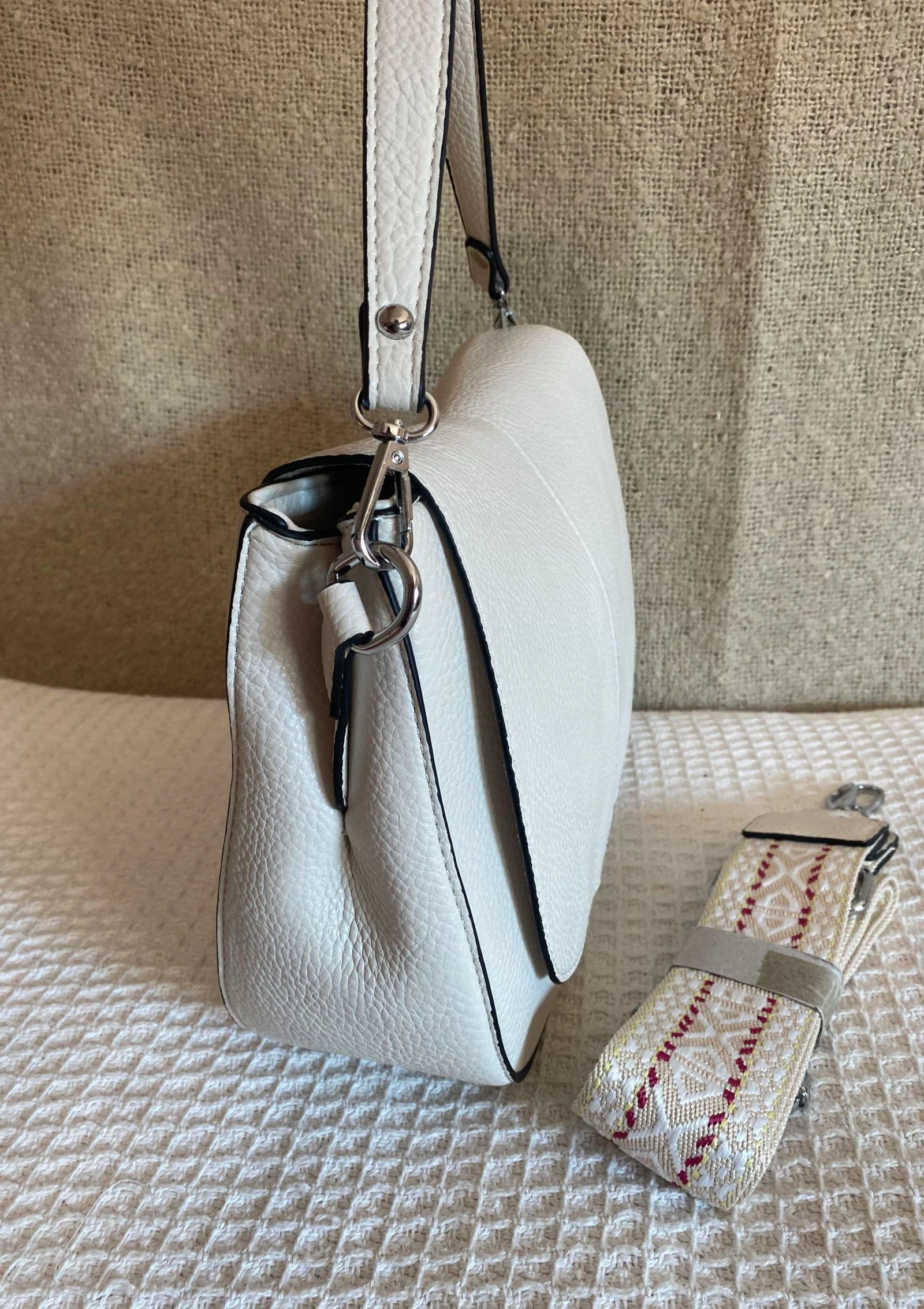 Bolso hobo con bandolera blanco roto doble compartimento  – photo 2